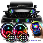 7 Inch HALO Chasing RGB Color Projector LED Headlights & Fog Lights Kit for Wrangler JK 2007 - 2017 - GENSSI Lighting
