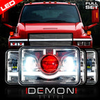 4x6 LED Projector Demon DRL Eyes Headlights Chrome Set Lighting