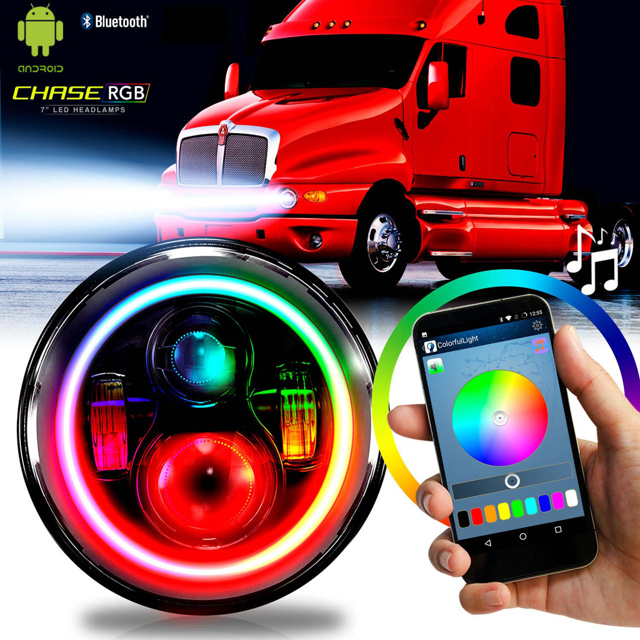 HALO RGB CHASE Projector LED Headlights for Wrangler 1996-2018 Lighting