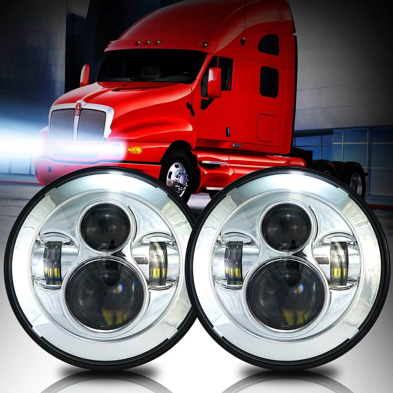 7 Inch Projector Chrome LED Headlights Set Lighting