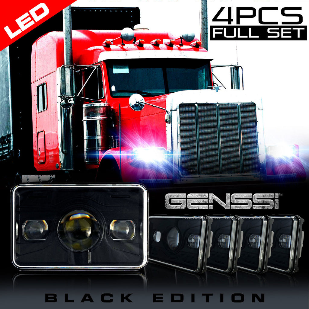 4x6 LED Projector Headlights H4651 H4652 H4656 H4666 H6545 Black Set Lighting
