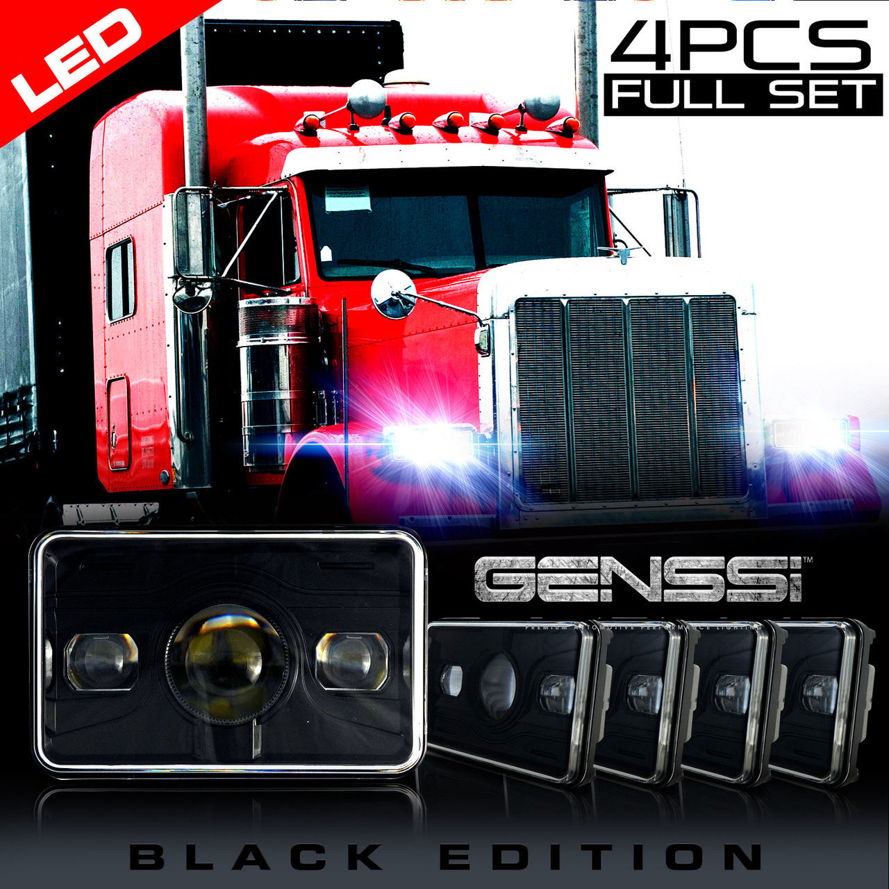 4x6 LED Projector Headlights H4651 H4652 H4656 H4666 H6545 Black Set Lighting