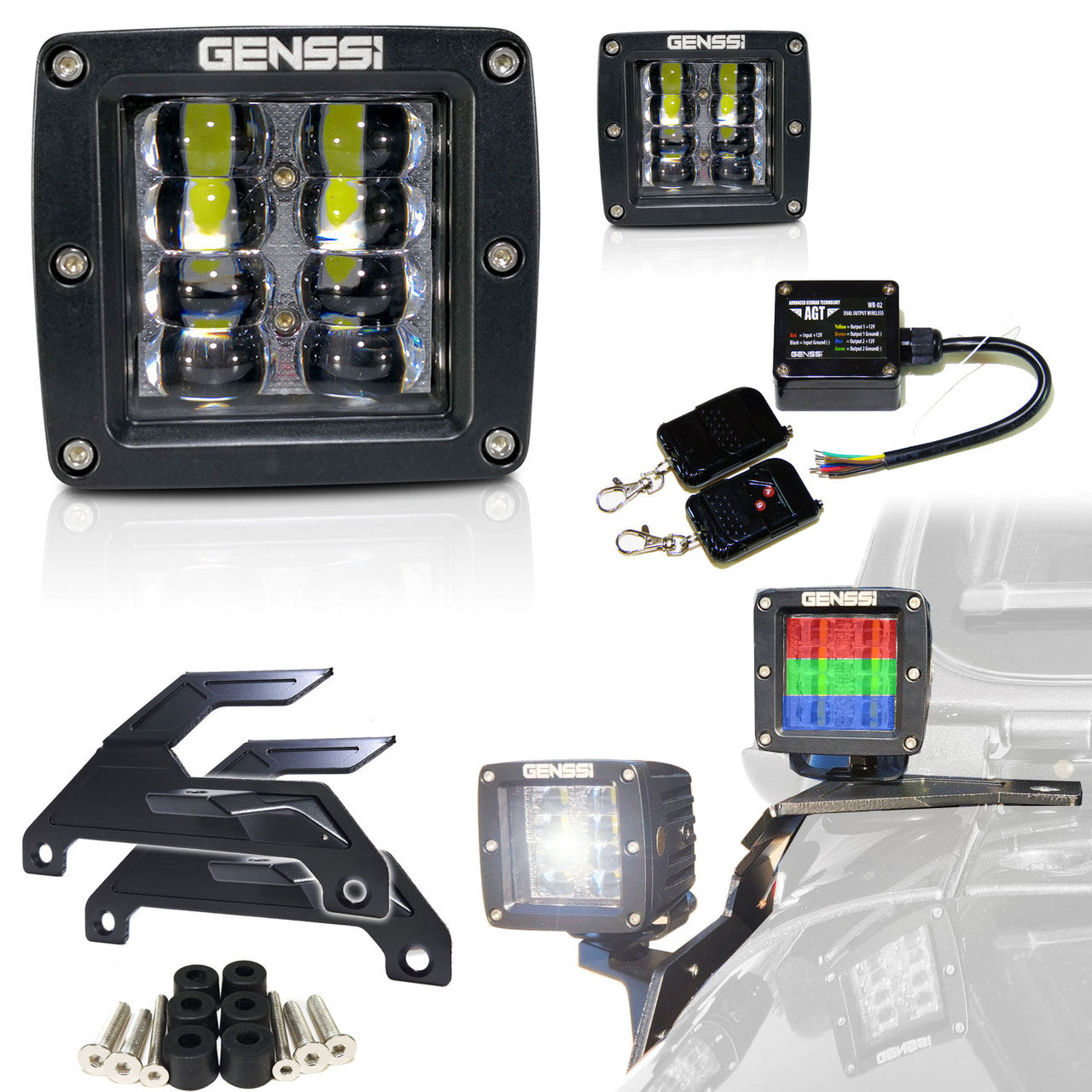 RGB Color Changing Kit A-Pillar LED Cube Light Bracket for Jeep Wrangler JL JLU JT Gladiator Lighting