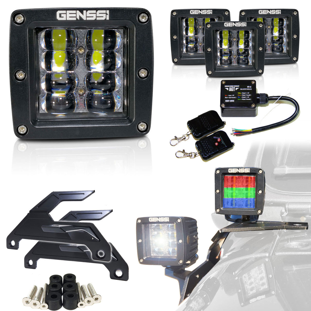 A-Pillar Cube RGB +White Wireless Kit Lights with Bracket for Jeep Wrangler JL JLU JT Gladiator Lighting