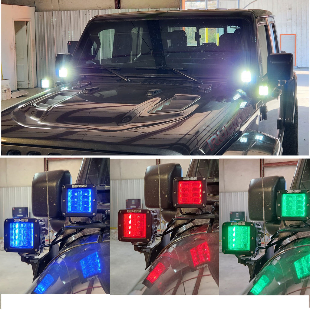 A-Pillar Cube RGB +White Wireless Kit Lights with Bracket for Jeep Wrangler JL JLU JT Gladiator Lighting