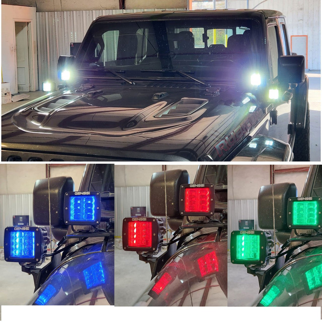 RGB Color Changing Kit A - Pillar LED Cube Light Bracket for Jeep Wrangler JL JLU JT Gladiator - GENSSI Lighting