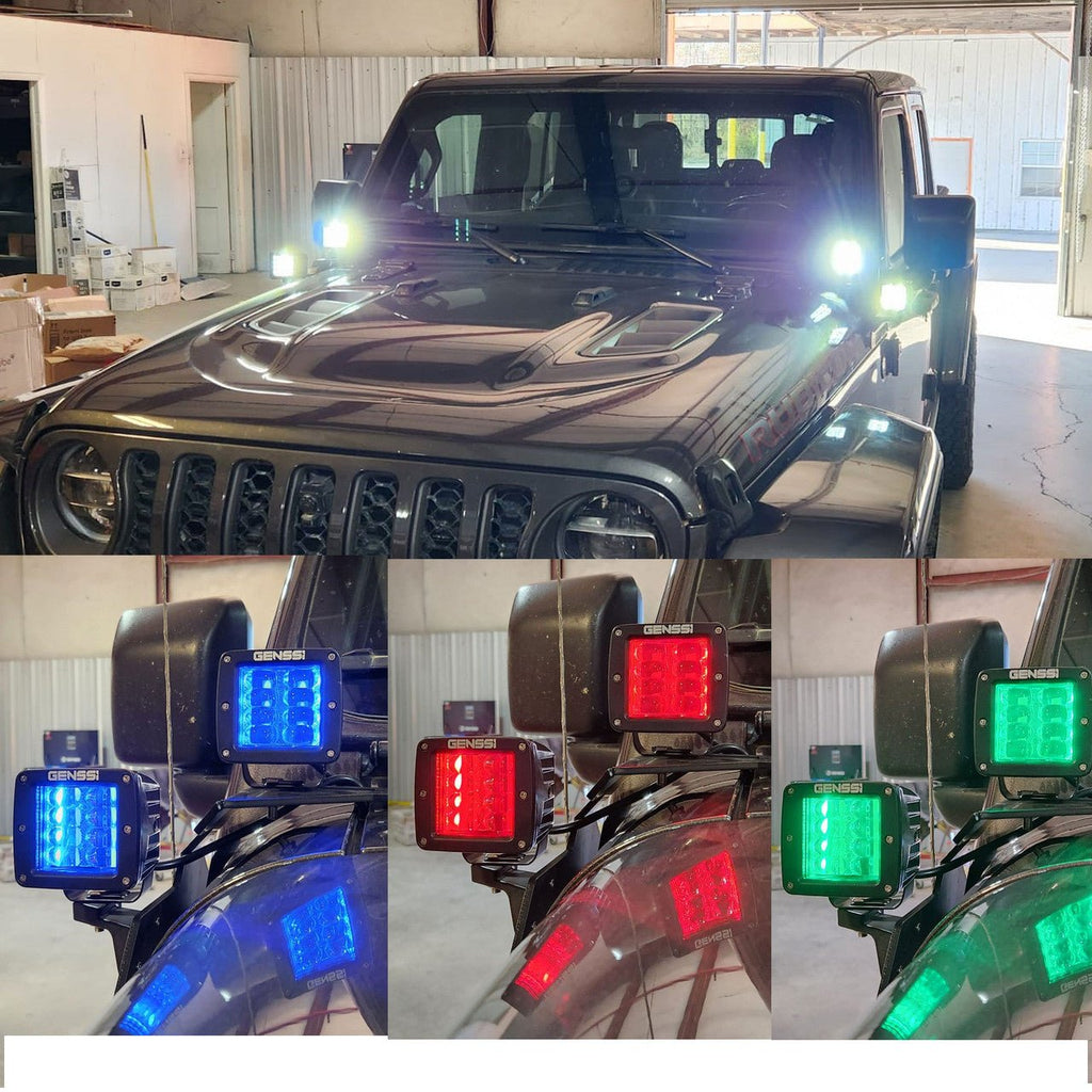 RGB Color Changing Kit A - Pillar LED Cube Light Bracket for Jeep Wrangler JL JLU JT Gladiator - GENSSI Lighting