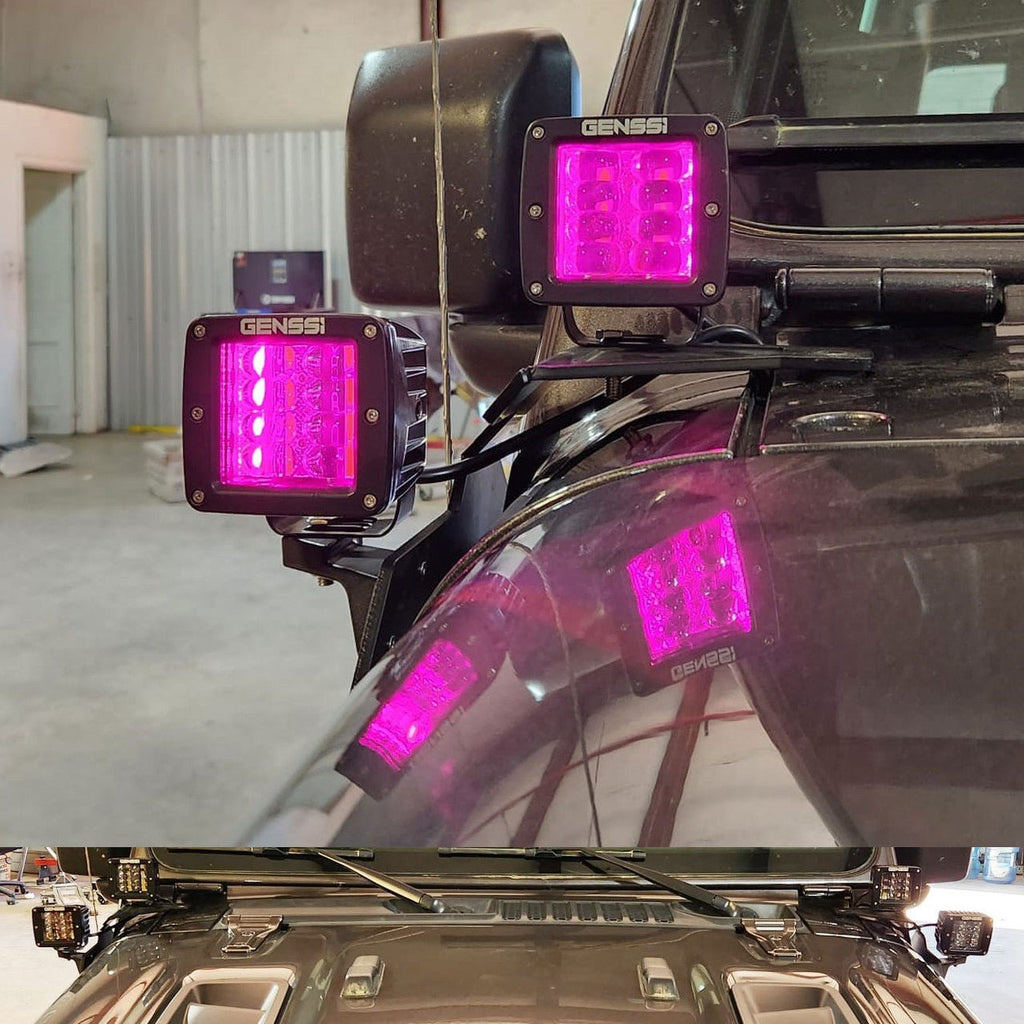 RGB Color Changing Kit A - Pillar LED Cube Light Bracket for Jeep Wrangler JL JLU JT Gladiator - GENSSI Lighting