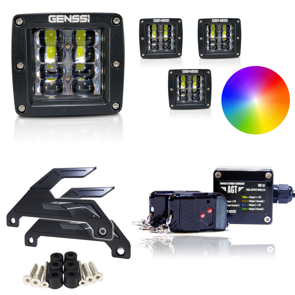 A-Pillar Cube RGB +White Wireless Kit Lights with Bracket for Jeep Wrangler JL JLU JT Gladiator Lighting