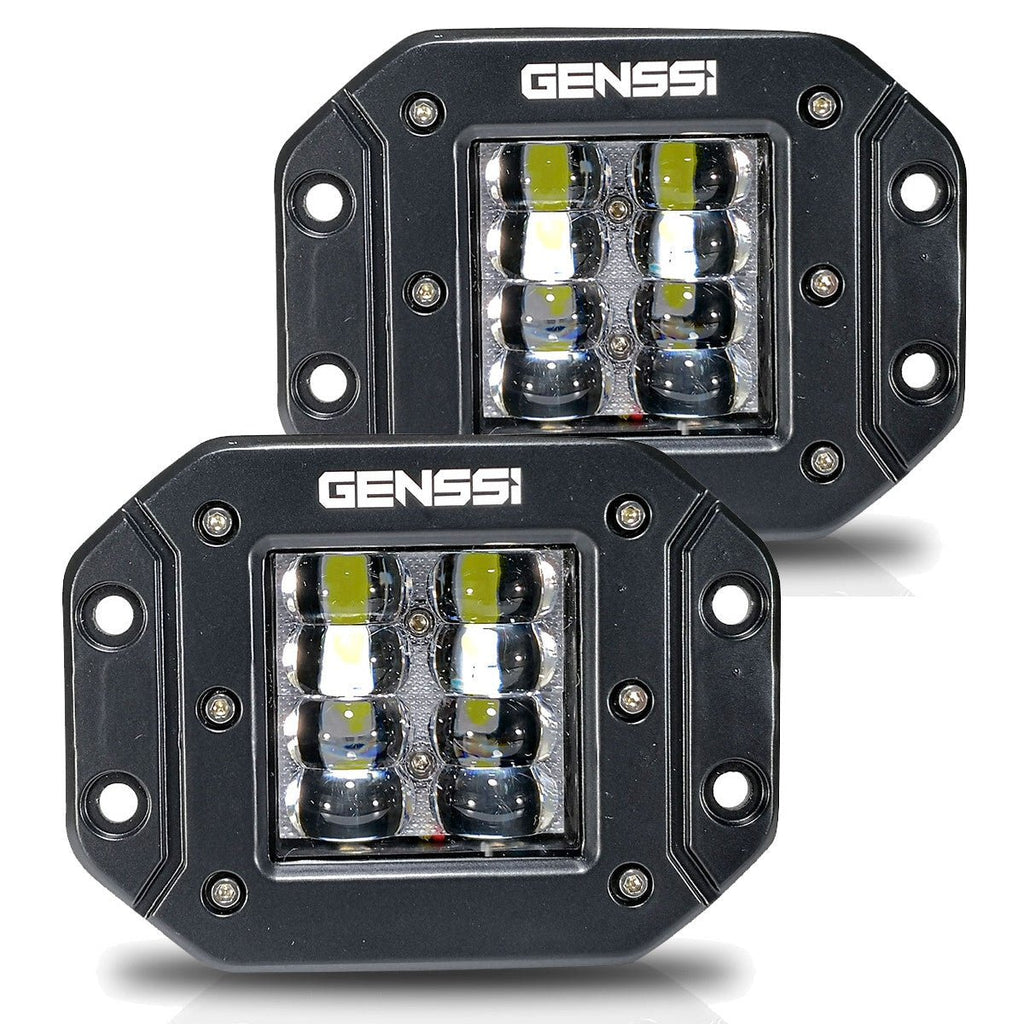 Flush Mount Four Row Cube Pod LED 3 Inches Auxiliary Lights Black (PAIR) - GENSSI Lighting