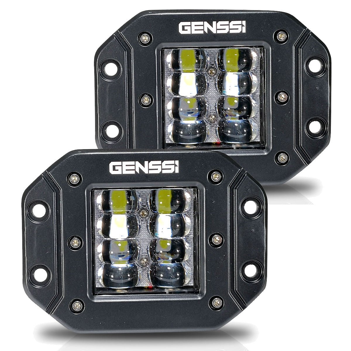 Flush Mount Four Row Cube Pod LED 3 Inches Auxiliary Lights Black (PAIR) - GENSSI Lighting