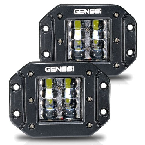 Flush Mount Four Row Cube Pod LED 3 Inches Auxiliary Lights Black (PAIR) - GENSSI Lighting