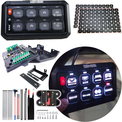 8 Gang Switch Box Panel Relay Kit RGB Multi - Color - GENSSI Electrical