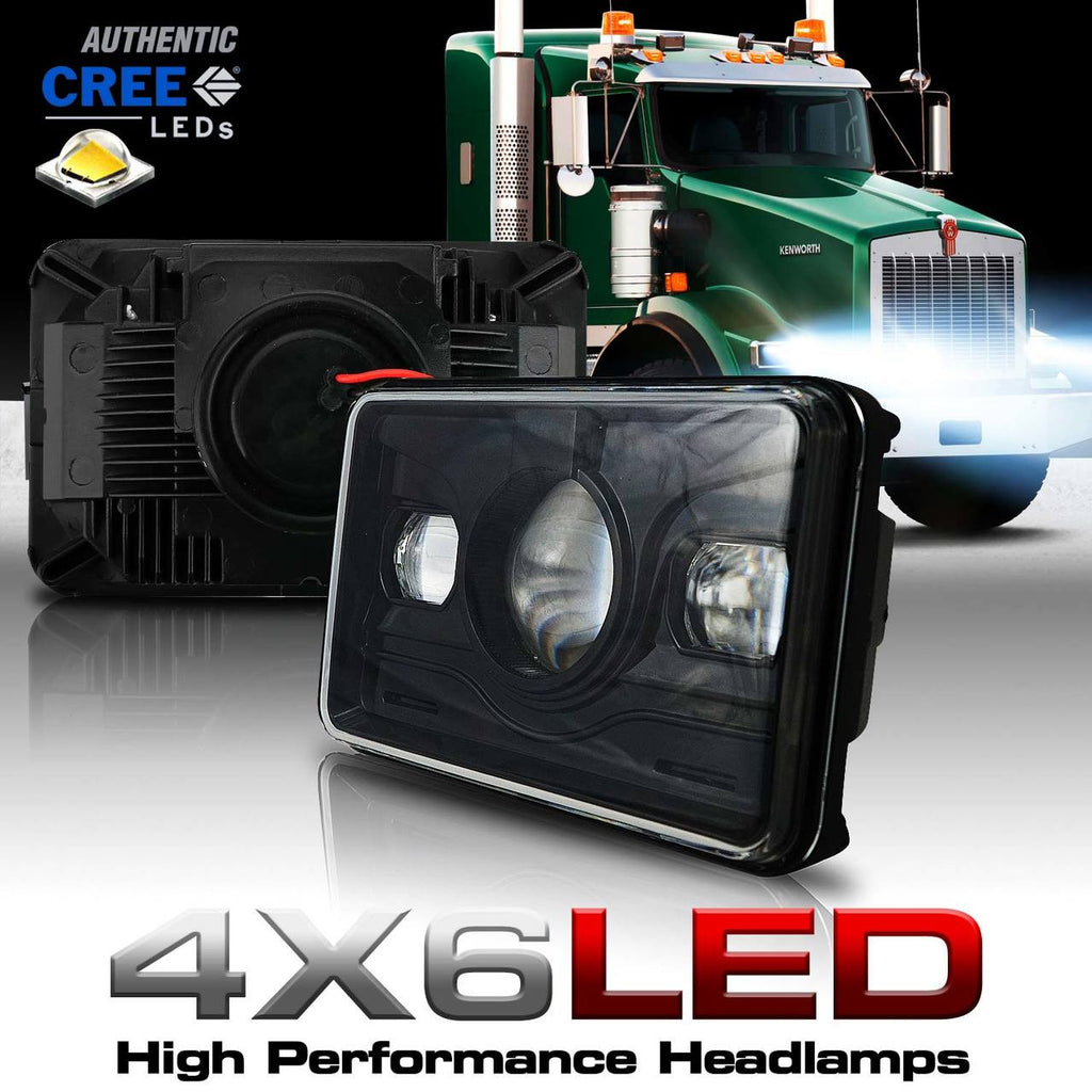 4x6 LED Projector Headlights H4651 H4652 H4656 H4666 H6545 Black Set Lighting