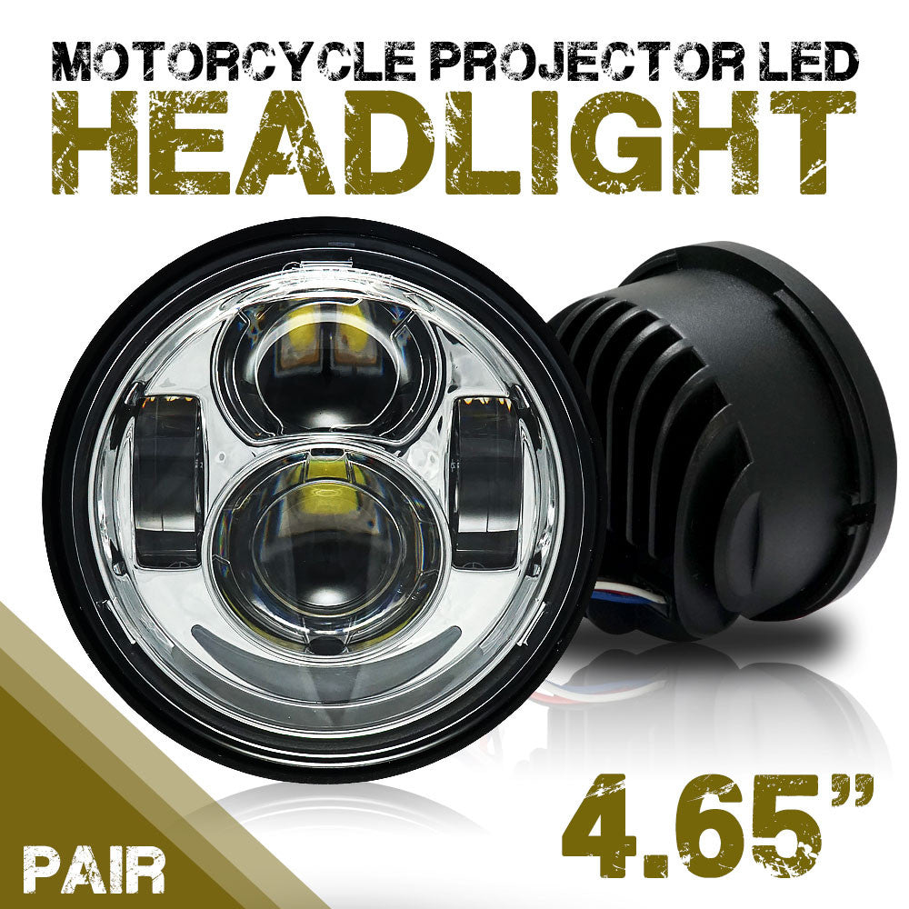 4.65 In LED Chrome Projector Headlight Harley Davidson Dyna Fat Bob FXDF 2008-2016 Black (2 Pack) Lighting