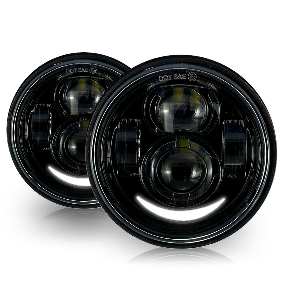 4.65 In LED Black Projector Headlight Harley Davidson Dyna Fat Bob FXDF 2008-2016 Black (2 Pack) Lighting