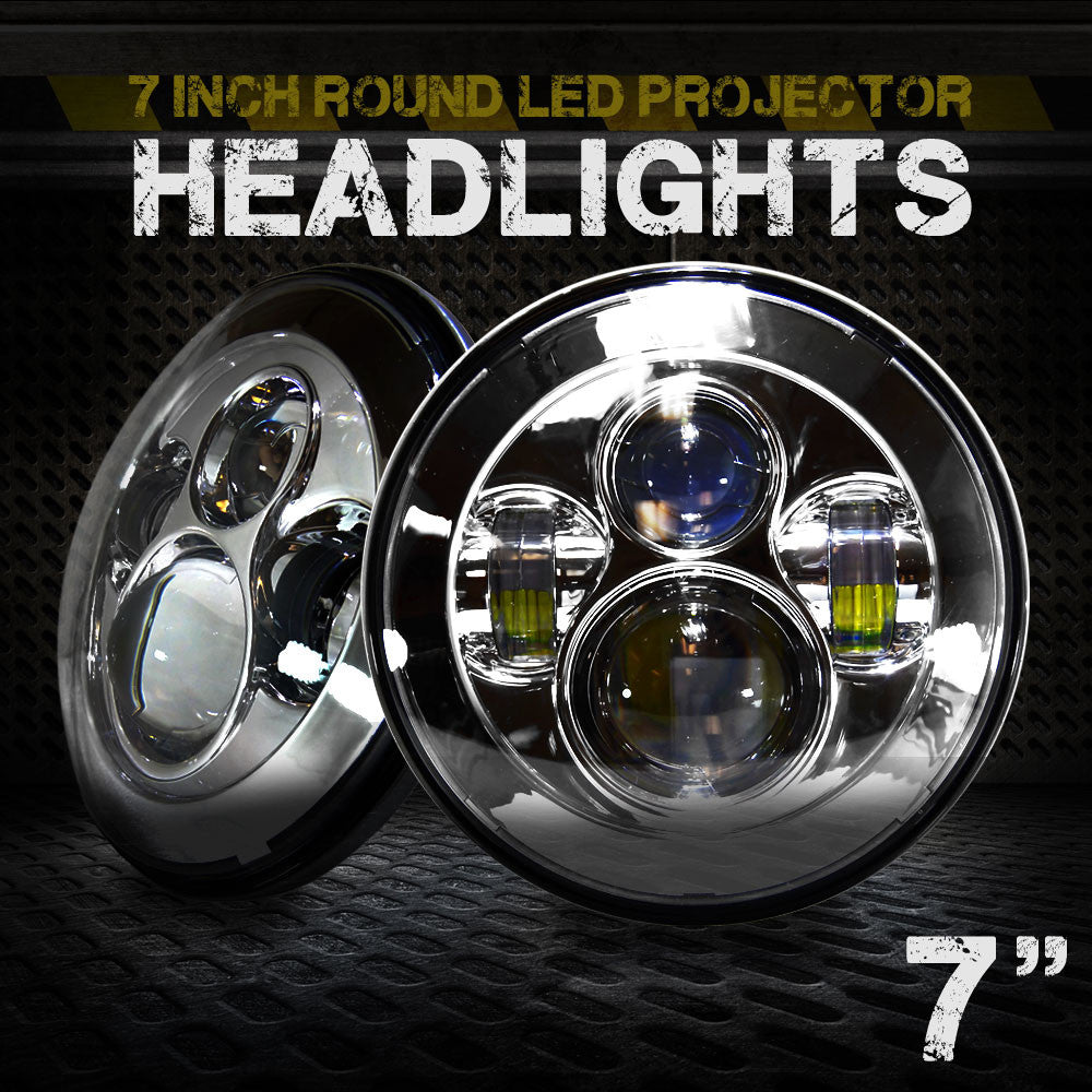 7 Inch Projector Chrome LED Headlights Set Lighting