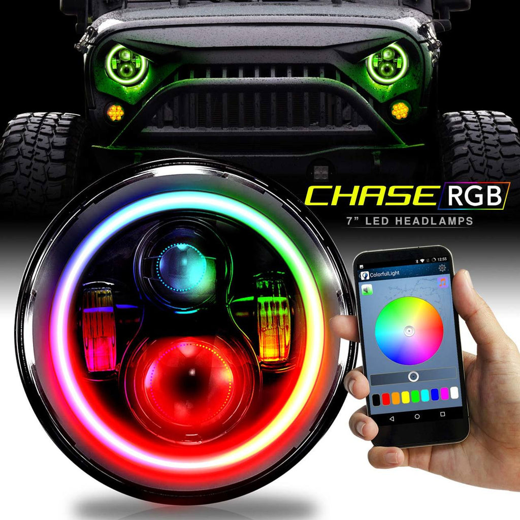 HALO RGB CHASE Projector LED Headlights for Wrangler 1996-2018 Lighting