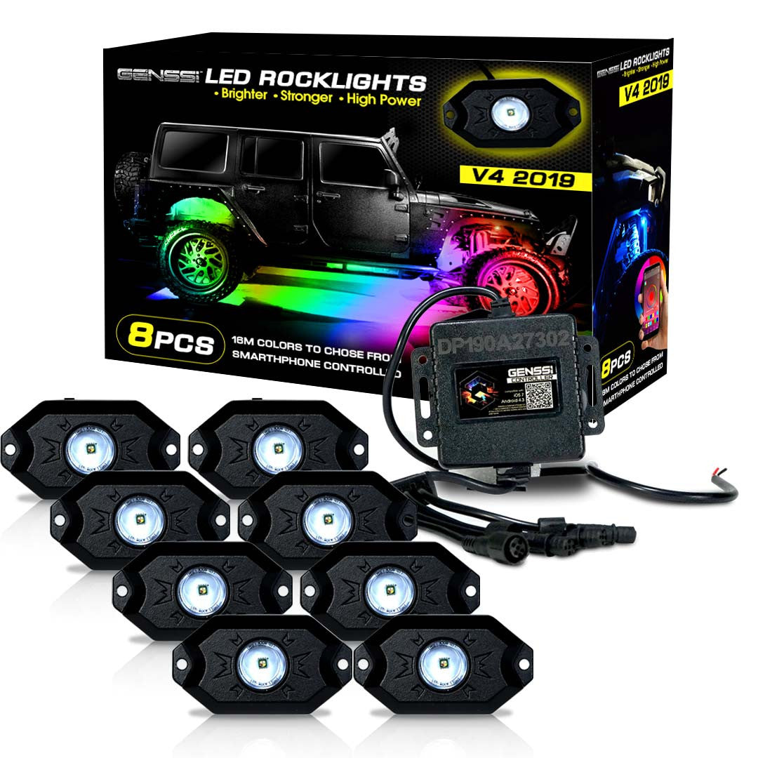 LED Under Body Rock Lights Color with Bluetooth Controller 8x Lighting