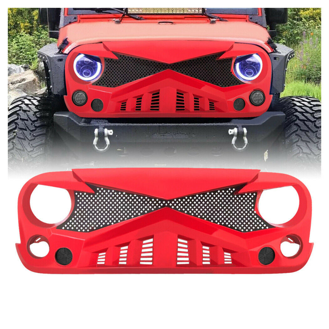 Hawke Grille With Mesh For Jeep Wrangler JK 2007-2018 Red Grille