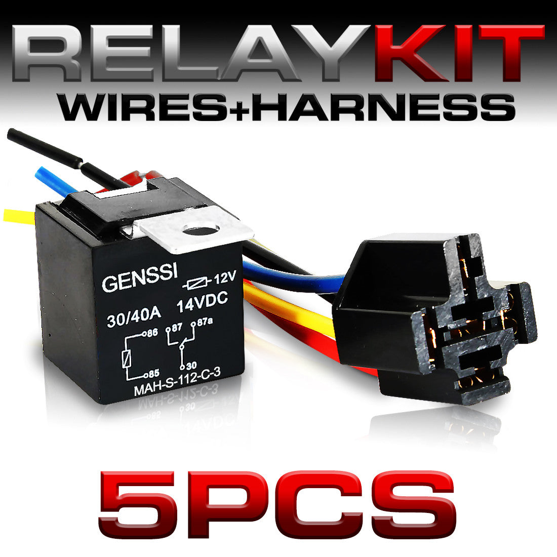 5 PIN 40A Relay and Wire Harness SPDT 12V (5 Pack) Electrical
