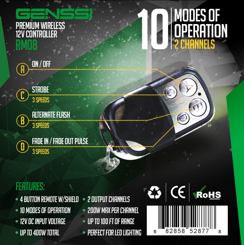 2 Channel High Power Wireless Controller 12V Fade Flashing Patterns Electrical