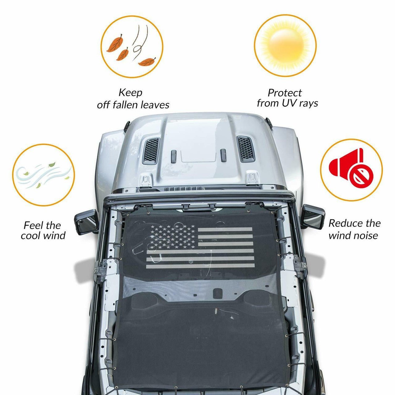 Flag Mesh Shade Top Cover for Jeep Wrangler JL JLU 4 - Door 2018 - 2023 - GENSSI Exterior Part