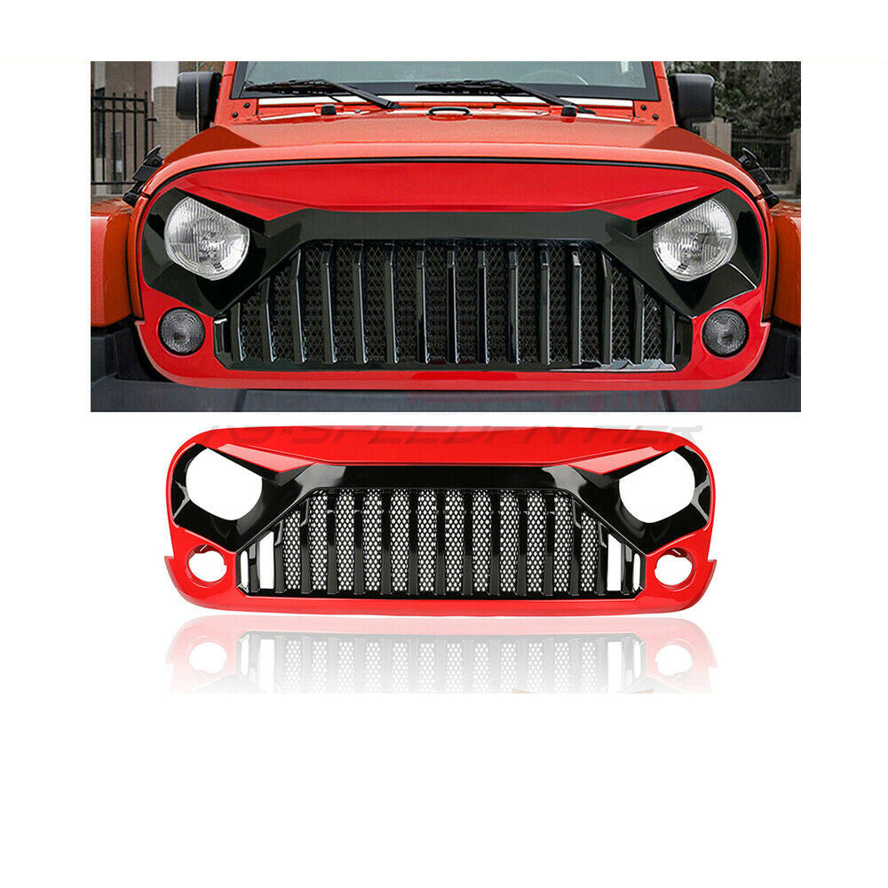 Red Black Shark Grille For Wrangler JK 2007-2018 Unlimited Glossy Grille