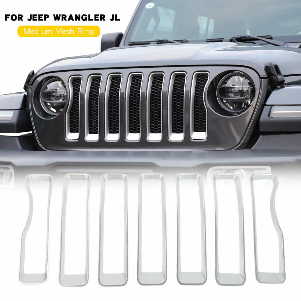 Front Grille Grill Insert Cover Trim Fit Jeep Wrangler JL 2018-2023 Silver Grille