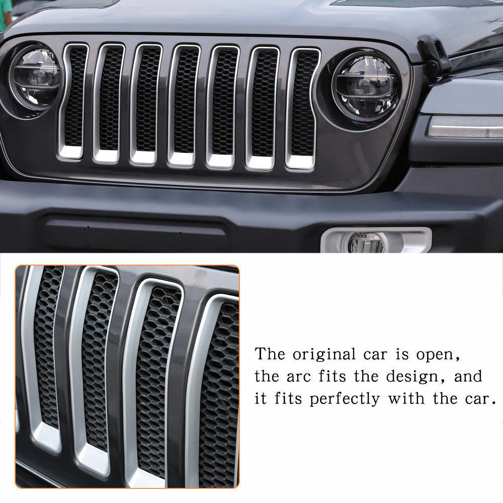 Front Grille Grill Insert Cover Trim Fit Jeep Wrangler JL 2018-2023 Silver Grille