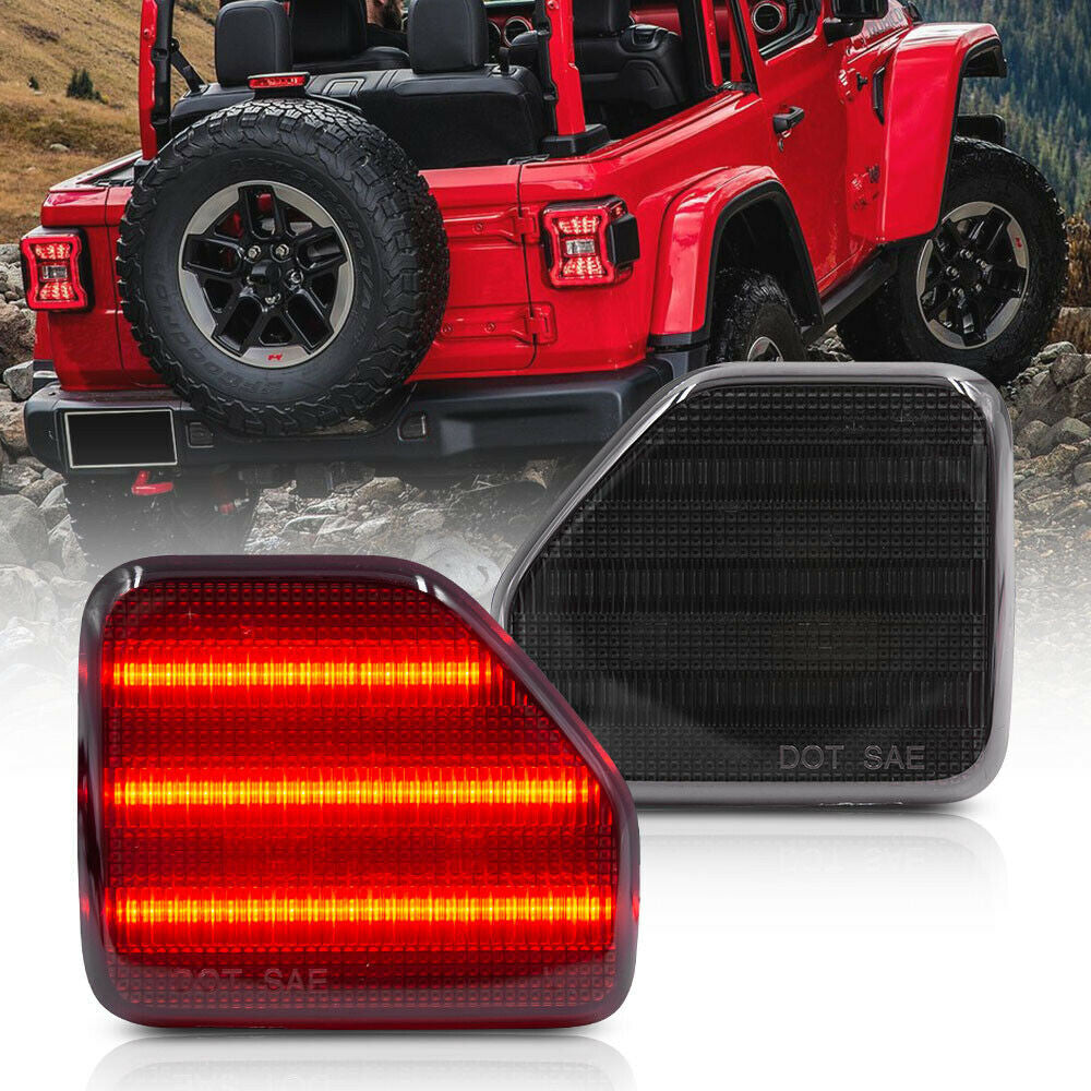 Rear Bumper Reflector Tail Light for Jeep Wrangler JL 2018-2023 Smoke Lens Red LED Lighting