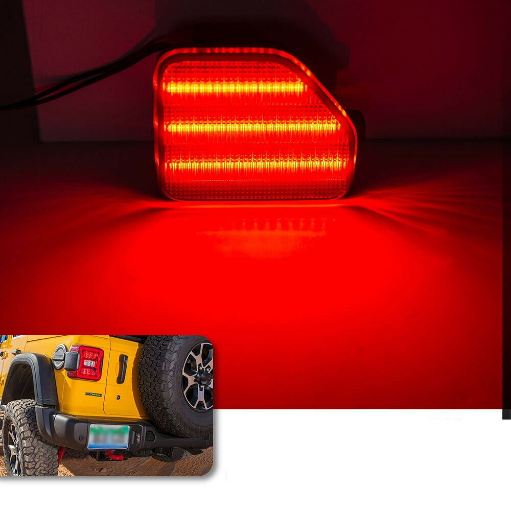 Rear Bumper Reflector Tail Light for Jeep Wrangler JL 2018-2023 Smoke Lens Red LED Lighting