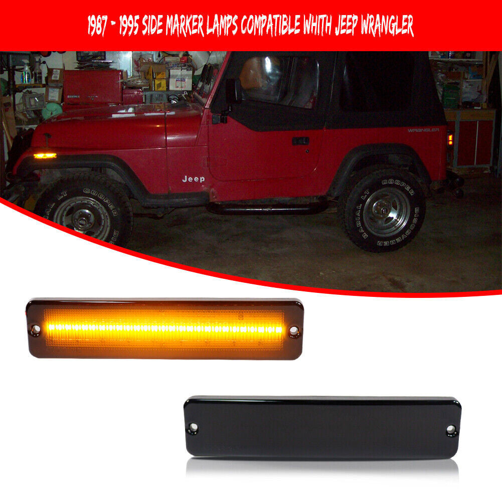 Smoked 3 LED Light Set Tail Lights, Bumper Signals, Fender Side Markers for 1987-1995 Jeep Wrangler YJ Lighting
