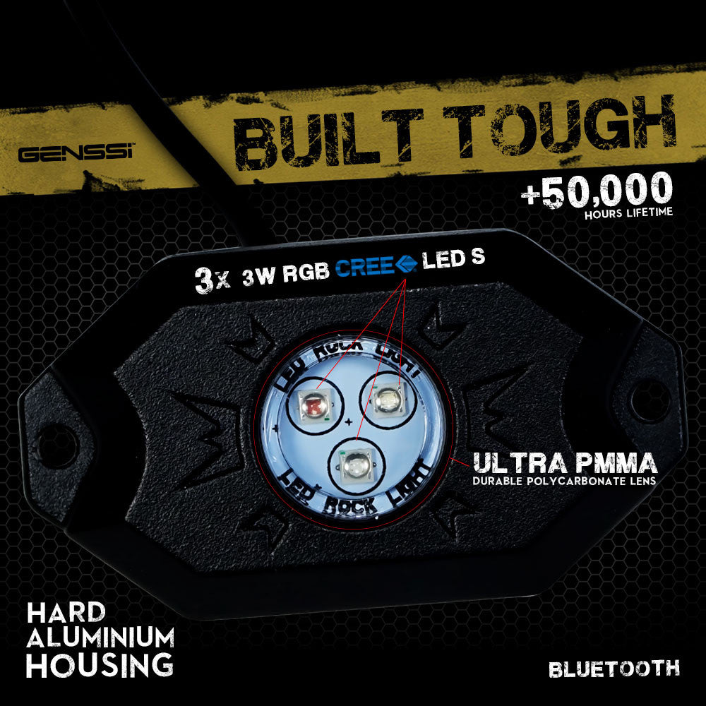 LED Under Body Rock Lights Color with Bluetooth Controller 8x Lighting