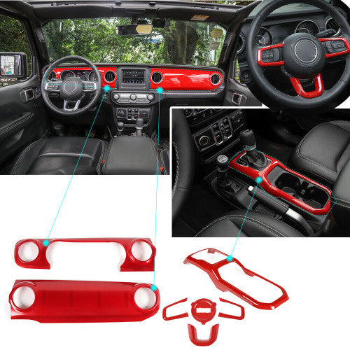 Steering Wheel+Center Console+Gear Panel Cover Trim For Jeep Wrangler JL (2018-2023) Red Default Title Interior Part