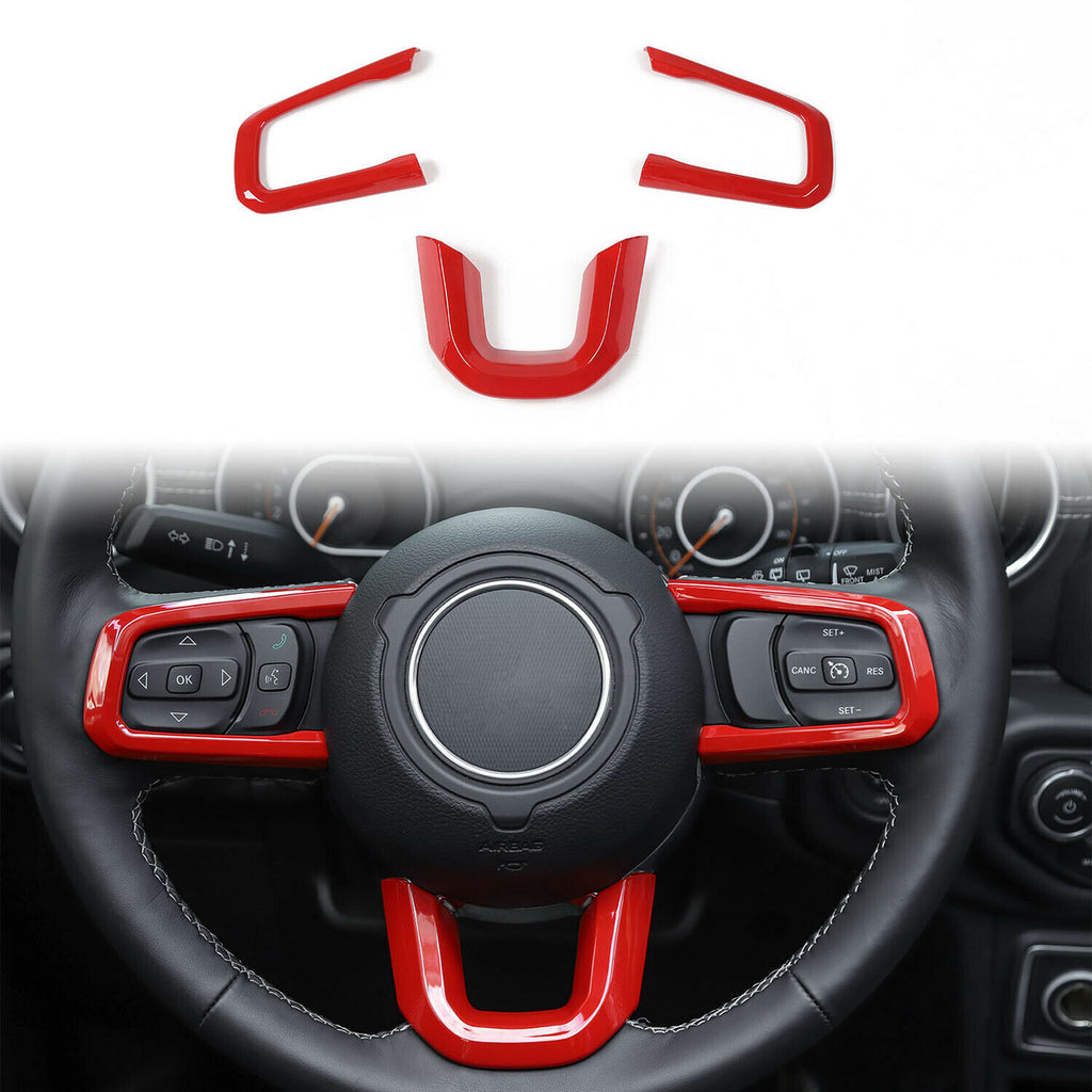 Steering Wheel+Center Console+Gear Panel Cover Trim For Jeep Wrangler JL (2018-2023) Red Interior Part