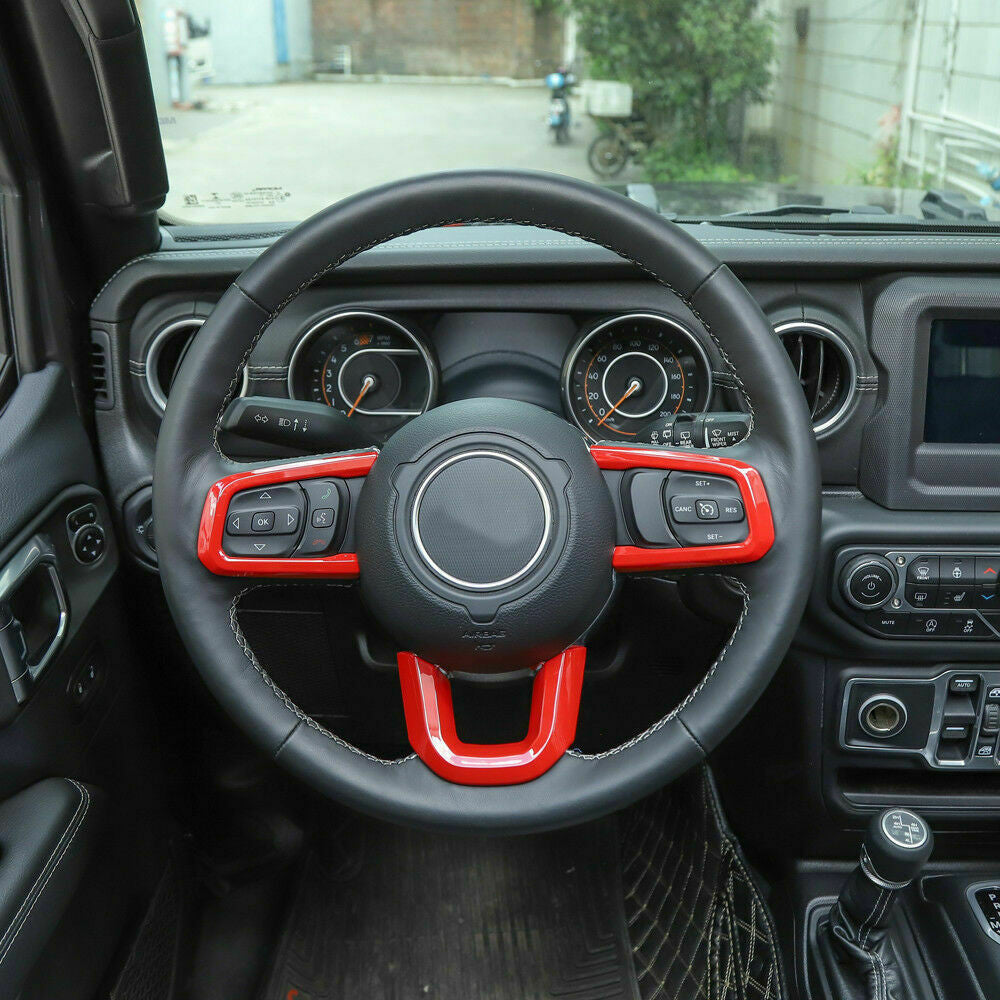 Steering Wheel+Center Console+Gear Panel Cover Trim For Jeep Wrangler JL (2018-2023) Red Interior Part