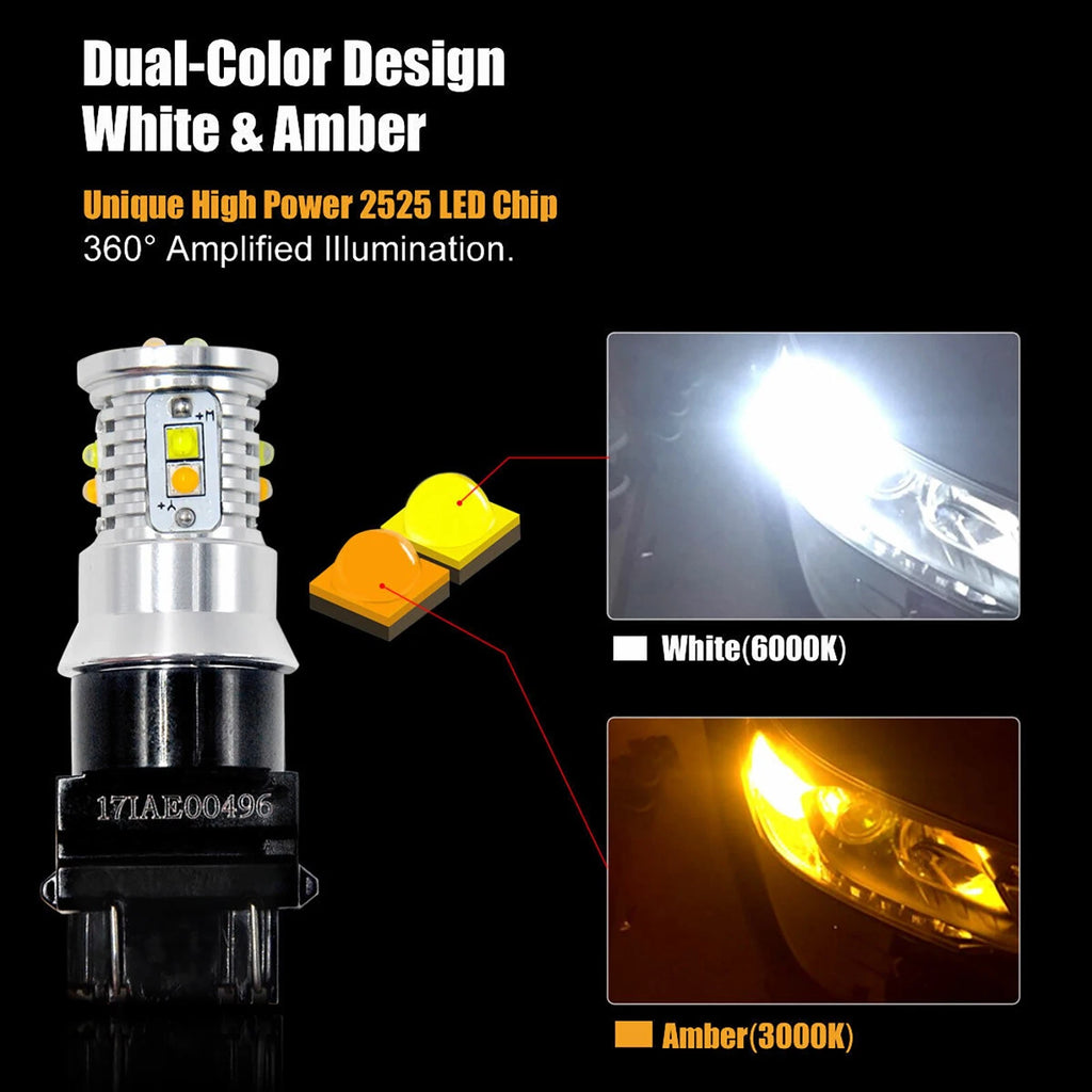 3157 3057 4157 3156 LED Tail Light Switch-Back Amber White Bulbs (2 Pack)