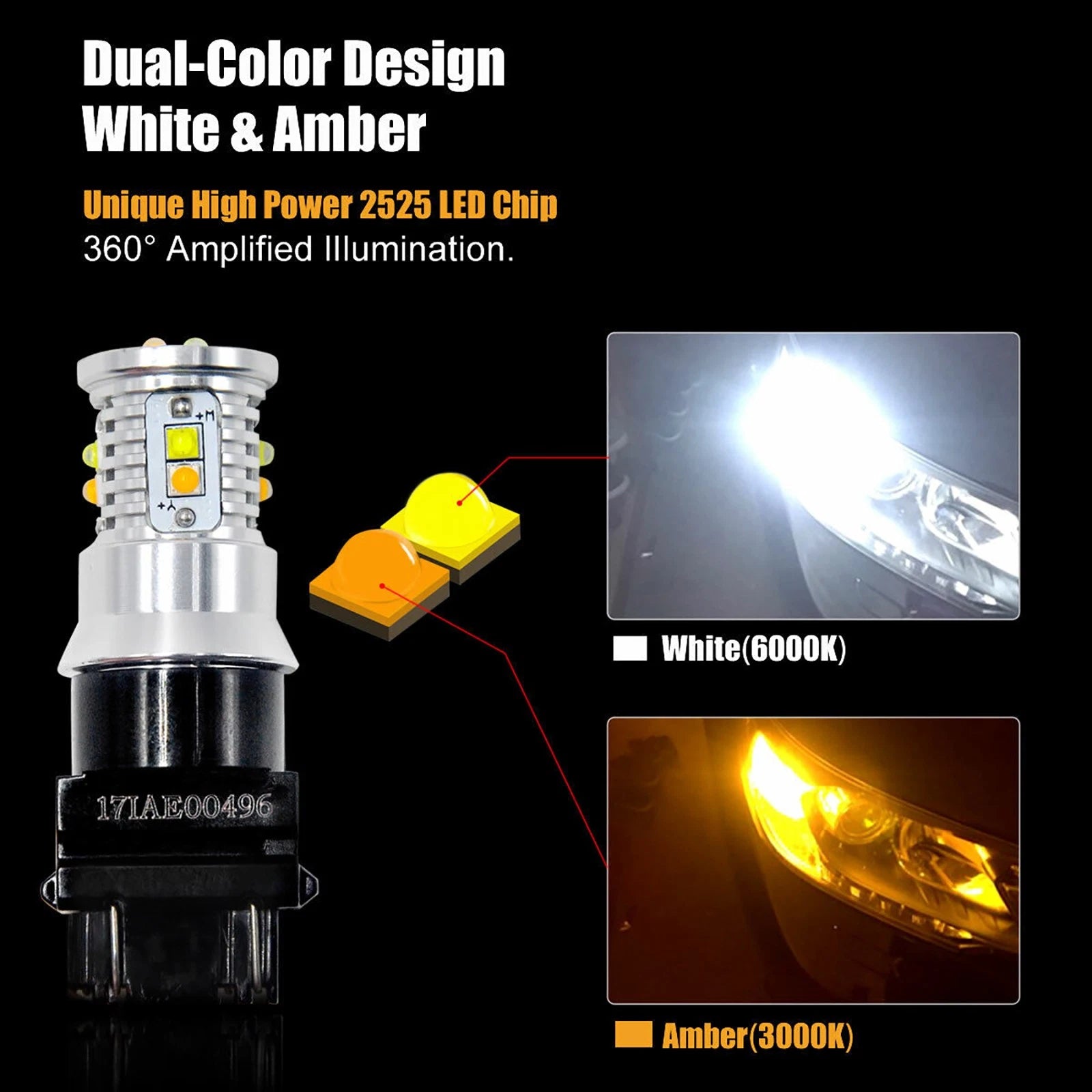 3157 3057 4157 3156 LED Tail Light Switch-Back Amber White Bulbs (2 Pack)