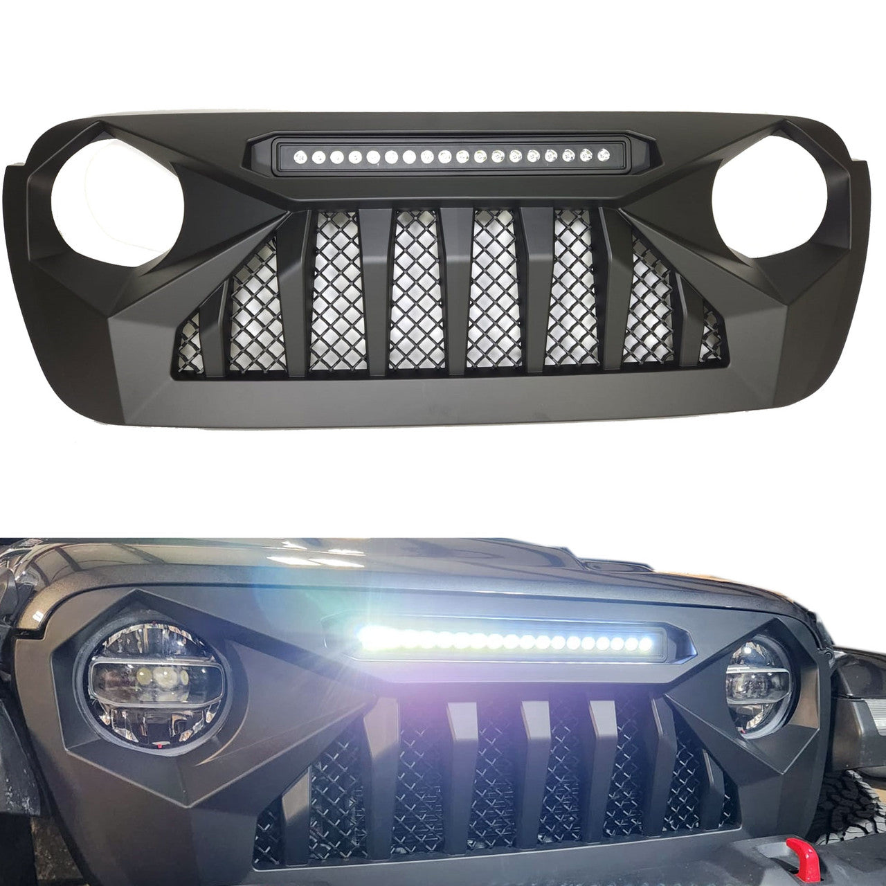 Light Bar LED Grille Grille for Jeep Wrangler JL & Gladiator 2018-2023 Grille
