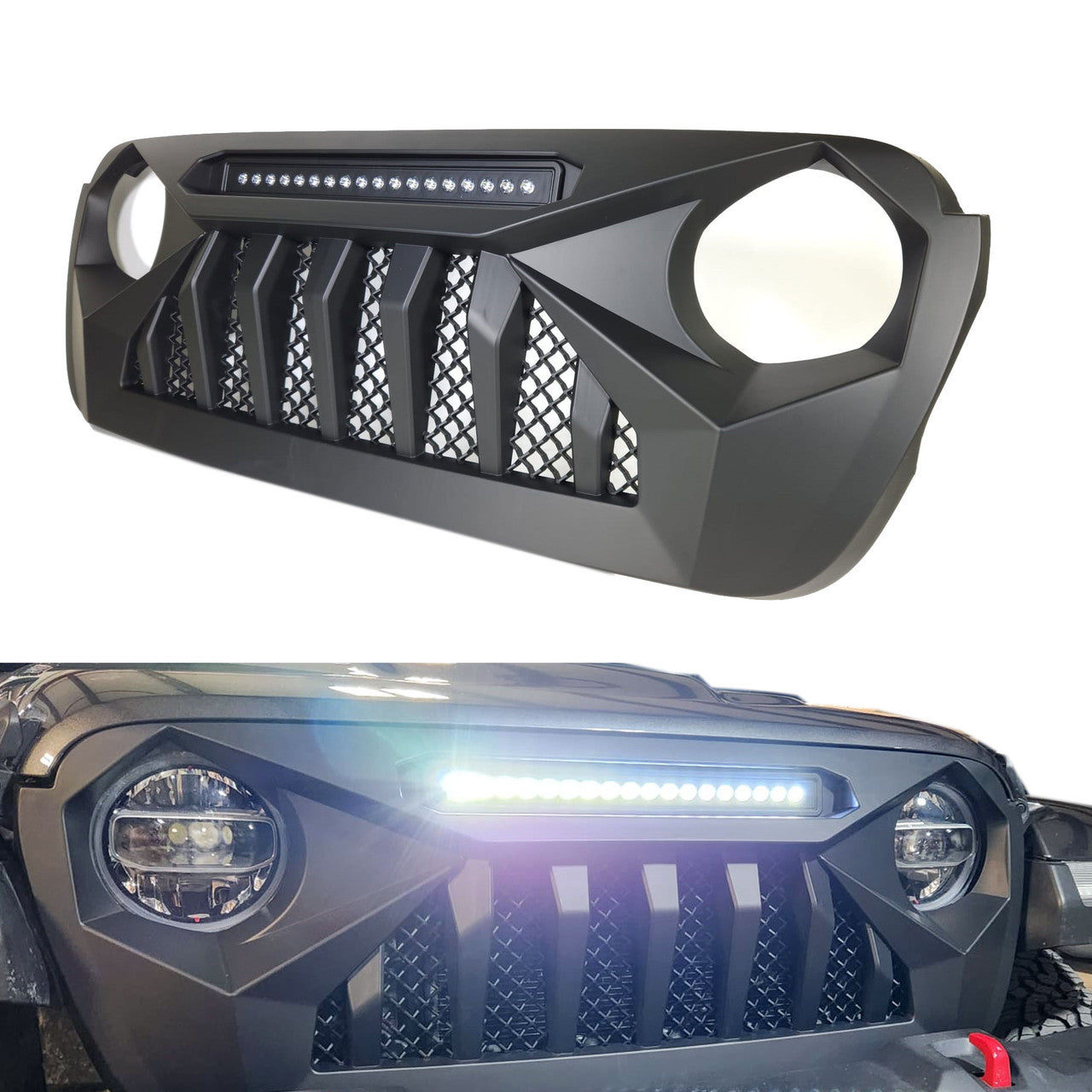 Light Bar LED Grille Grille for Jeep Wrangler JL & Gladiator 2018-2023 Grille