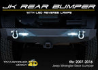 Rear Bumper for Jeep Wrangler JK 2007-2017 with D-Rings and LED Reverse Lamps Bumper