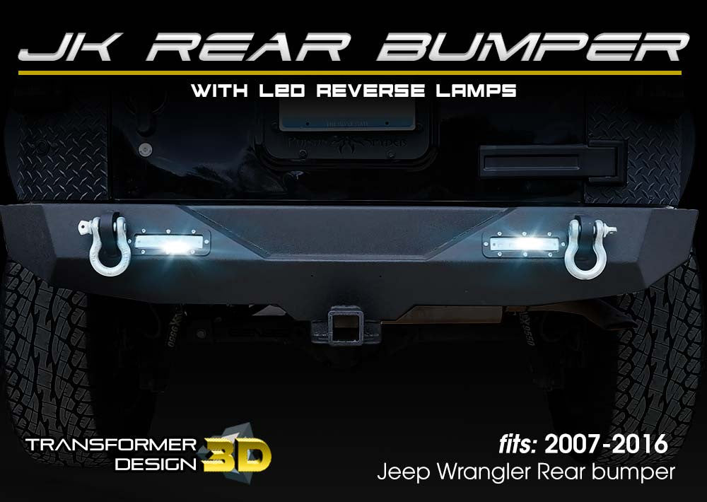 Rear Bumper for Jeep Wrangler JK 2007-2017 with D-Rings and LED Reverse Lamps Bumper