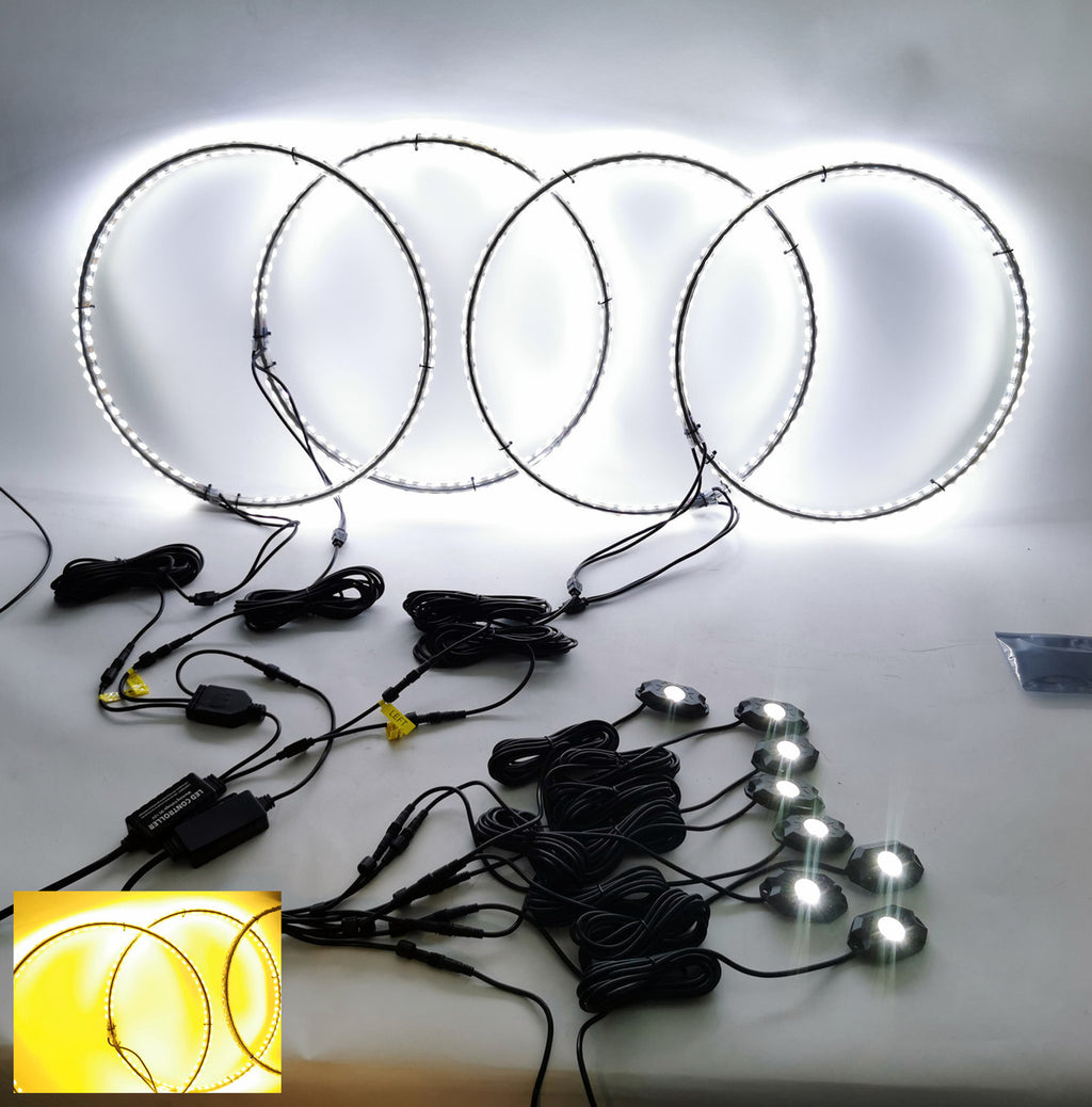 LED Wheel Lights Kit White with Turn Signal and 8 White Rock Lights Lighting