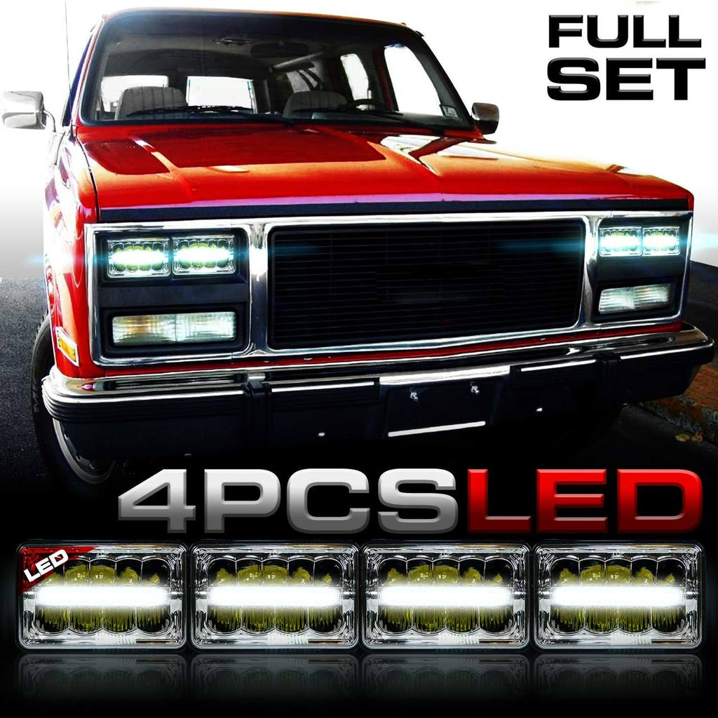 4x6 LED Reflector w/DRL Headlights Chrome Set Lighting