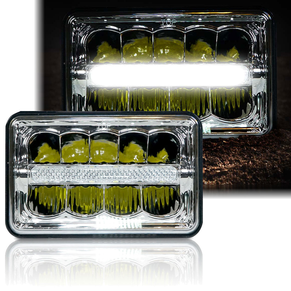 4x6 LED Reflector w/DRL Headlights Chrome Set Lighting