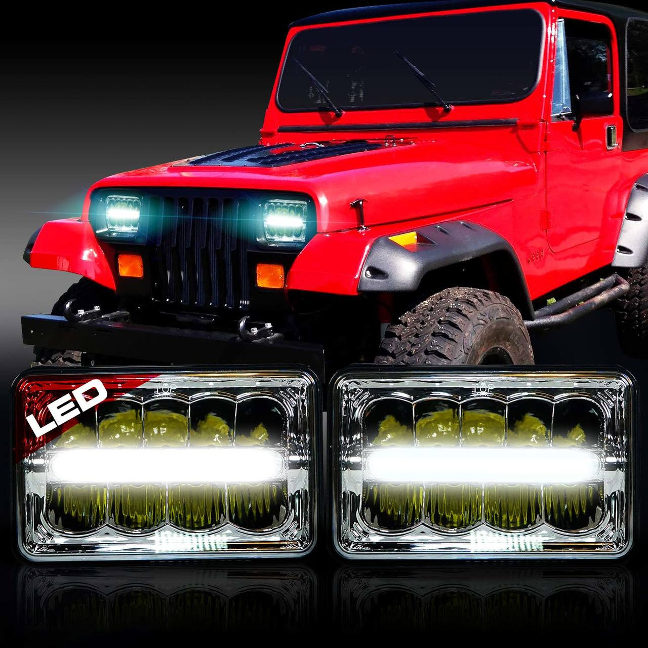 XDR LED Chrome Headlights w/DRL for XJ and YJ Lighting