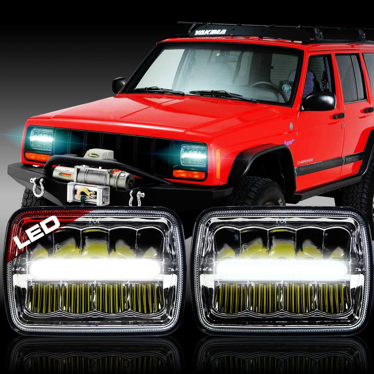 XDR LED Chrome Headlights w/DRL for XJ and YJ Lighting