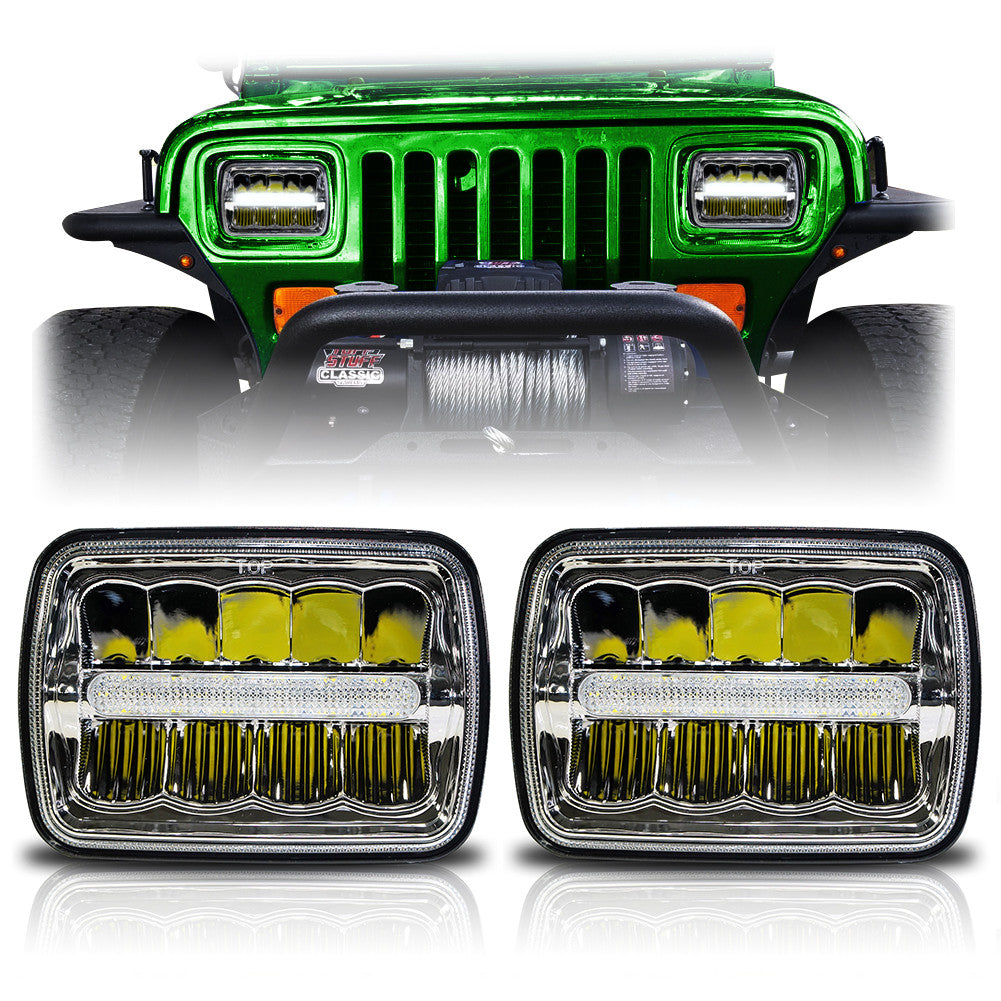 XDR LED Chrome Headlights w/DRL for XJ and YJ Lighting