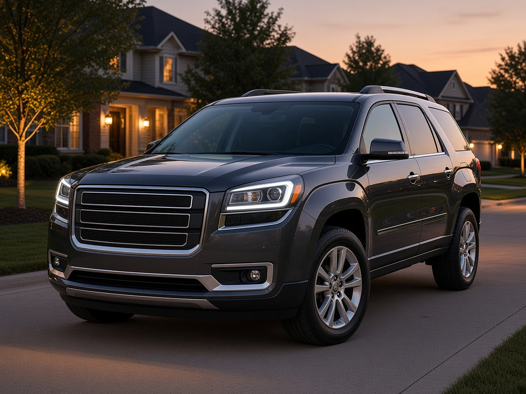 2013-2016 GMC Acadia with black halogen projector LED tube headlights installed